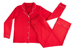 Birdie Bean Women's Solid Bamboo Long Sleeve Lounge Pajama Set - Scarlet Ribbed