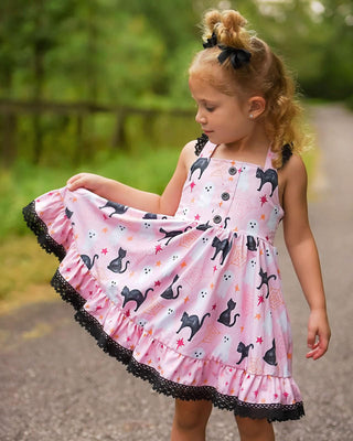 Eliza Cate and Co Girl's Pinafore Twirl Dress with Bloomer - Spellbound in Pink