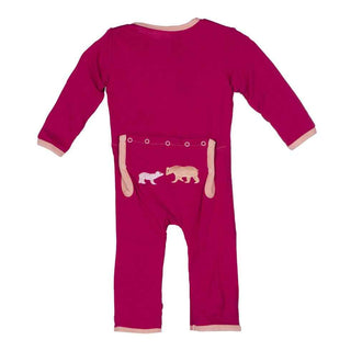 KicKee Pants Applique Coverall, Rhododendron Brown Bear