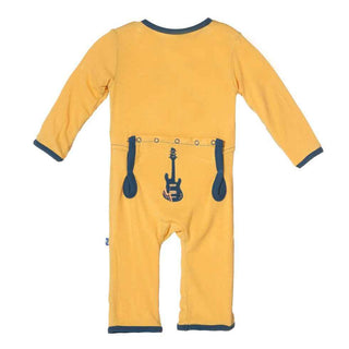 KicKee Pants Applique Coverall Romper- Fuzzy Bee Guitars