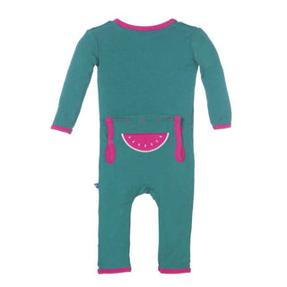 KicKee Pants Applique Coverall - Shady Glade Watermelon