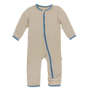 KicKee Pants Applique Coverall with Zipper - Burlap Sharks
