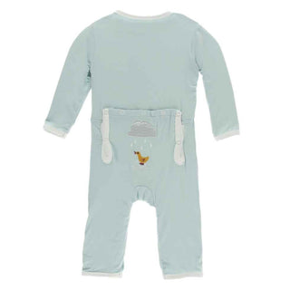 KicKee Pants Applique Coverall with Zipper - Spring Sky Puddle Duck