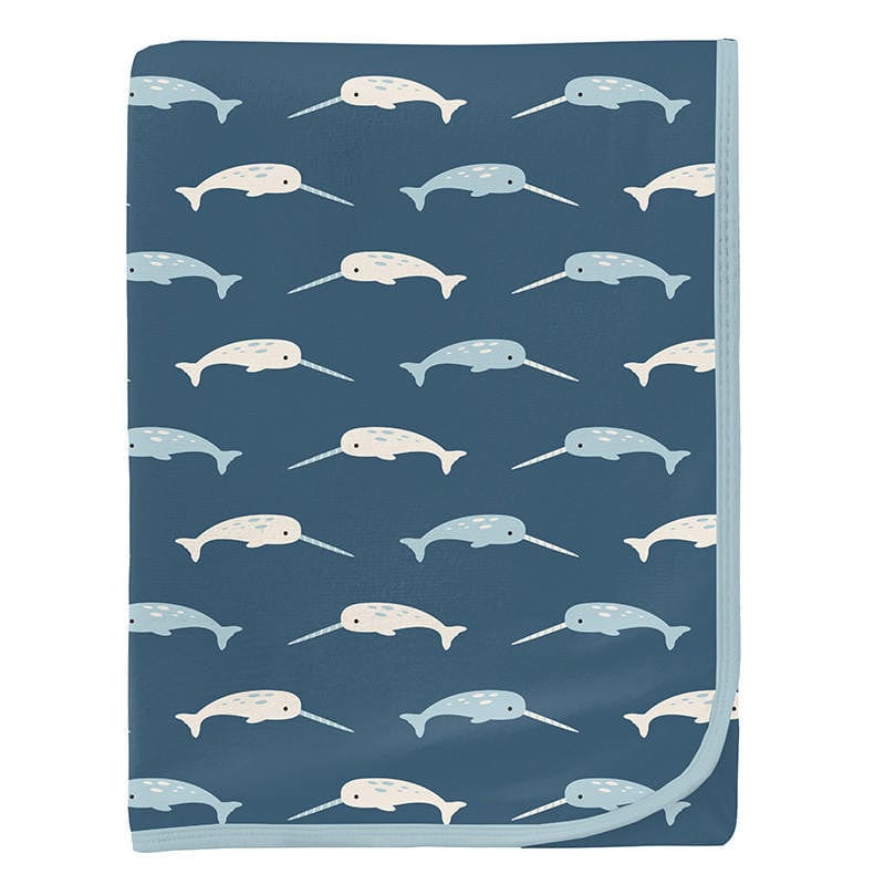 Kickee Pants Bamboo Swaddling Blanket Deep Sea Narwhal Baby Riddle