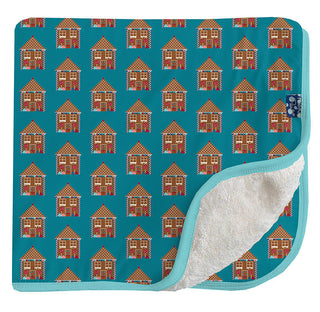 KicKee Pants Baby Boys Print Sherpa Lined Stroller Blanket, Bay Gingerbread - One Size