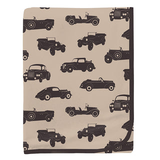 KicKee Pants Baby Boys Print Swaddling Blanket, Burlap Vintage Cars - One Size