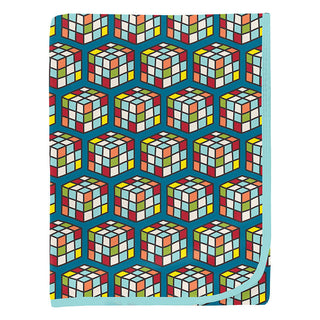 KicKee Pants Baby Boys Print Swaddling Blanket - Cerulean Blue Puzzle Cube