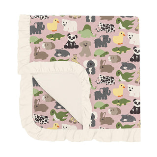 KicKee Pants Baby Girls Print Bamboo Ruffle Stroller Blanket - Baby Rose Too Many Stuffies