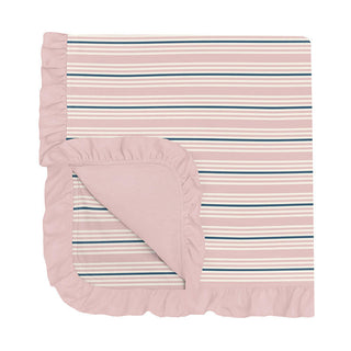 KicKee Pants Baby Girls Print Bamboo Ruffle Stroller Blanket - Flotsam Stripe
