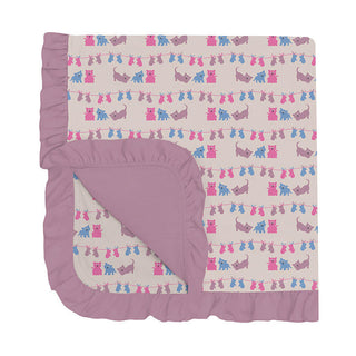 KicKee Pants Baby Girls Print Bamboo Ruffle Stroller Blanket - Latte 3 Little Kittens 