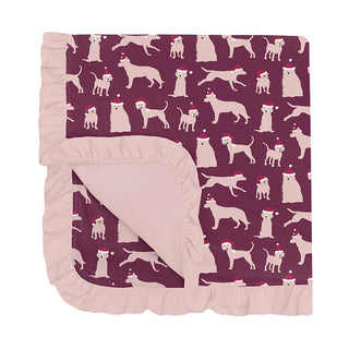 KicKee Pants Baby Girls Print Bamboo Ruffle Stroller Blanket - Melody Santa Dogs