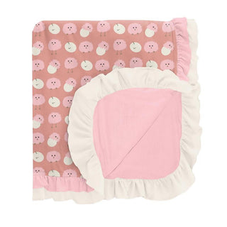 KicKee Pants Baby Girls Print Double Ruffle Stroller Blanket, Blush Peep Peeps - One Size