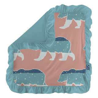 KicKee Pants Baby Girls Print Ruffle Lovey Blanket, Blush Night Sky Bear - One Size