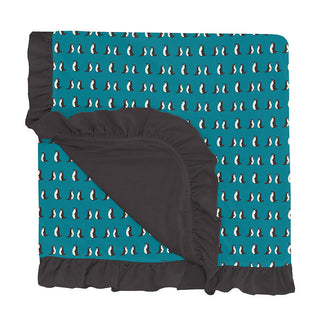 KicKee Pants Baby Girls Print Ruffle Stroller Blanket, Bay Penguins - One Size