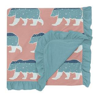 KicKee Pants Baby Girls Print Ruffle Stroller Blanket, Blush Night Sky Bear - One Size