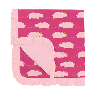 KicKee Pants Baby Girls Print Ruffle Stroller Blanket - Calypso Hippo