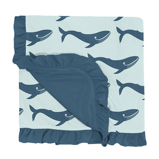 KicKee Pants Baby Girls Print Ruffle Stroller Blanket, Fresh Air Blue Whales - One Size