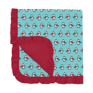 KicKee Pants Baby Girls Print Ruffle Stroller Blanket, Iceberg Penguins - One Size WCA22