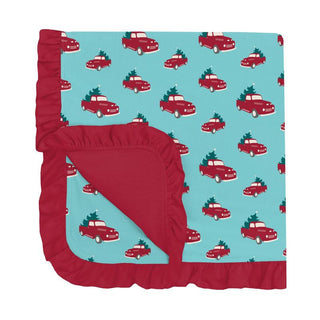KicKee Pants Baby Girls Print Ruffle Stroller Blanket, Iceberg Trucks and Trees - One Size WCA22