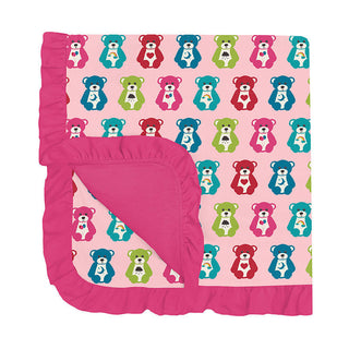 KicKee Pants Baby Girls Print Ruffle Stroller Blanket - Lotus Happy Teddy