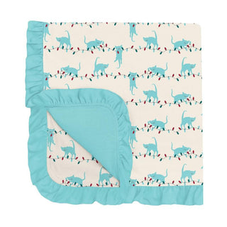 KicKee Pants Baby Girls Print Ruffle Stroller Blanket, Natural Tangled Kittens - One Size WCA22