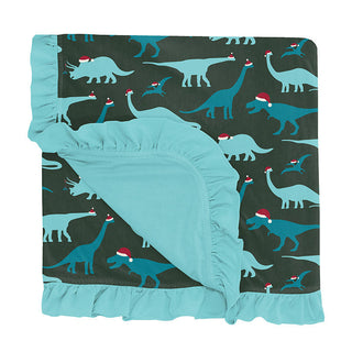 KicKee Pants Baby Girls Print Ruffle Stroller Blanket, Santa Dinos - One Size