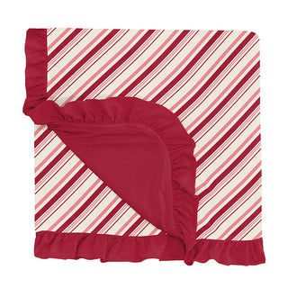 KicKee Pants Baby Girls Print Ruffle Stroller Blanket, Strawberry Candy Cane Stripe - One Size