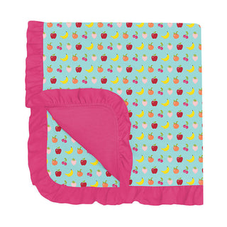KicKee Pants Baby Girls Print Ruffle Stroller Blanket - Summer Sky Mini Fruit