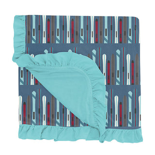 KicKee Pants Baby Girls Print Ruffle Stroller Blanket, Twilight Skis - One Size