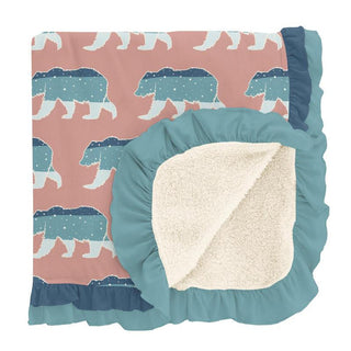 KicKee Pants Baby Girls Print Sherpa-Lined Double Ruffle Stroller Blanket, Blush Night Sky Bear - One Size