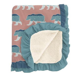 KicKee Pants Baby Girls Print Sherpa-Lined Double Ruffle Toddler Blanket, Blush Night Sky Bear - One Size