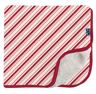 KicKee Pants Baby Girls Print Sherpa Lined Stroller Blanket, Strawberry Candy Cane Stripe - One Size