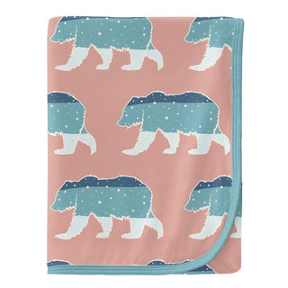 KicKee Pants Baby Girls Print Swaddling Blanket, Blush Night Sky Bear - One Size
