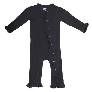 Kickee Pants Girl's Solid Classic Ruffle Coverall with Snaps - Midnight
