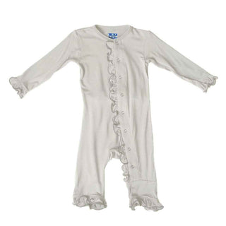 Kickee Pants Girl's Solid Classic Ruffle Coverall with Snaps - Natural
