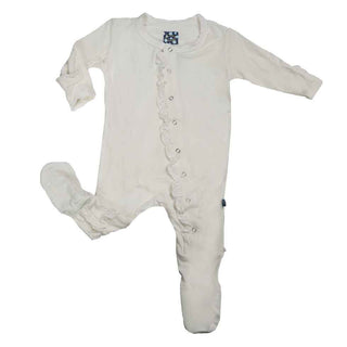 KicKee Pants Basic Classic Ruffle Footie with Snaps - Natural