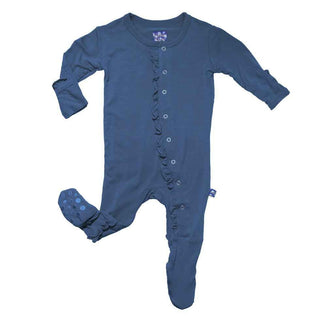 KicKee Pants Basic Classic Ruffle Footie with Snaps - Twilight