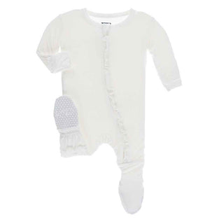 Kickee Pants Girl's Solid Classic Ruffle Footie with Zipper - Natural