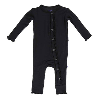 Kickee Pants Girl's Solid Muffin Ruffle Coverall with Snaps - Midnight