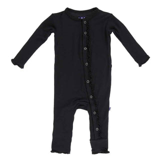 Girl's Solid Bamboo Muffin Ruffle Coverall with Snaps - Midnight Baby & Toddler Sleepwear