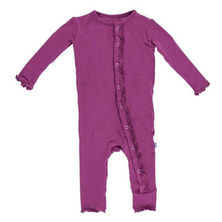 Girl's Solid Bamboo Muffin Ruffle Coverall with Snaps - Orchid Baby & Toddler Sleepwear KicKee Pants Size: Preemie