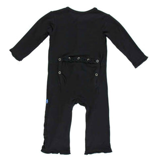 Kickee Pants Girl's Solid Muffin Ruffle Coverall with Zipper - Midnight