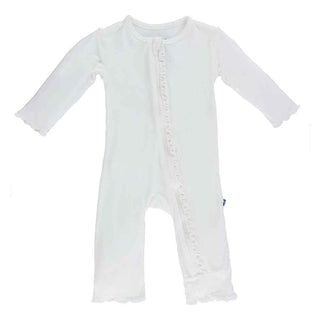 Girl's Solid Bamboo Muffin Ruffle Coverall with Zipper - Natural Baby & Toddler Sleepwear