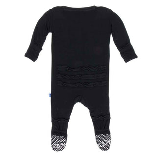 Kickee Pants Girl's Solid Muffin Ruffle Footie with Snaps - Midnight