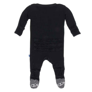 Girl's Solid Bamboo Muffin Ruffle Footie with Snaps - Midnight Baby & Toddler Sleepwear