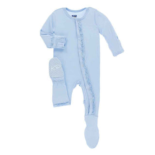 Kickee Pants Girl's Solid Muffin Ruffle Footie with Snaps - Pond