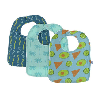 KicKee Pants Bib Set - Avocado Chips and Lime, Glass Palm Trees, and Oasis Worms, One Size