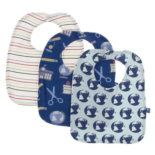 KicKee Pants Bib Set - Everyday Heroes Multi Stripe, Navy Education and Spring Sky Environment Protection, One Size