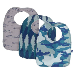 KicKee Pants Bib Set - Feather Heroes in the Air, Navy Forestry and Oasis Military, One Size