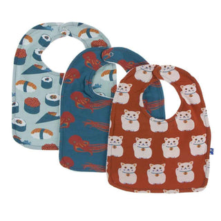 KicKee Pants Bib Set - Jade Sushi, Oasis Octopus, and Lucky Cat, One Size